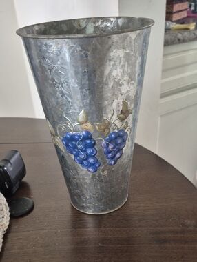 Galvanized Metal Vase Flower Bucket Tin Box Company Grapes Design